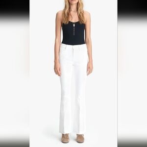 MOTHER The Weekender Fray White Stretch Flare Women Jeans Size 34 Made in USA